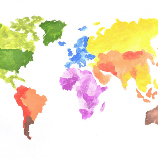 Mapa kontynentów, ilustracja do quizu o państwach na kontynentach